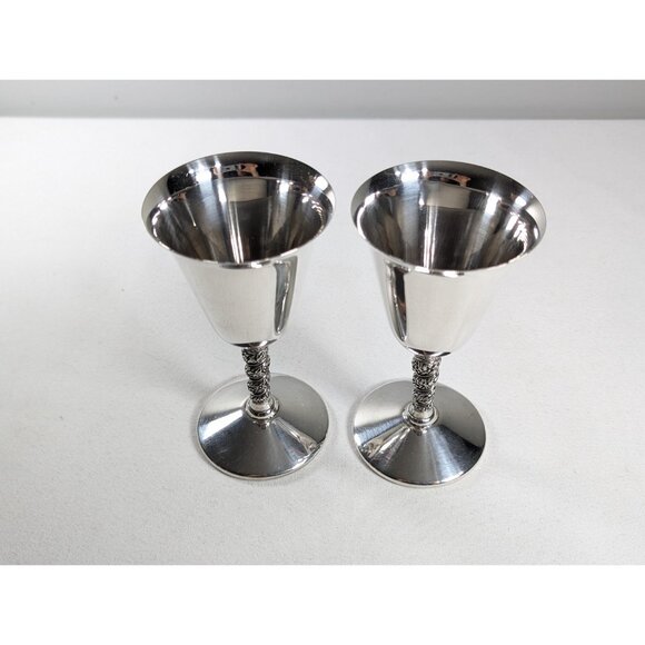 2 Vintage Primrose Plate Small Wine cups 2.5 oz, Silver Plated Stemmed Cordial - Picture 3 of 8